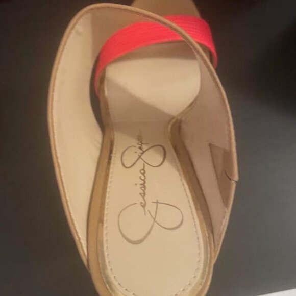 Jessica Simpson tan and neon coral stilettos - Picture 11 of 12